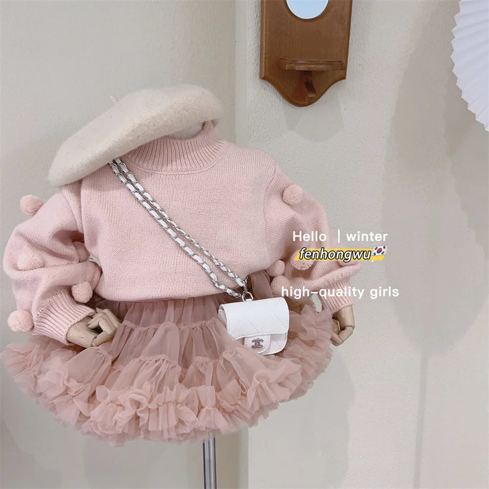 Sweater Autumn Winter Powder Lovely Tender Simple Fashion 2024 Striped Pink Striped Childrens Clothing lovely sweet