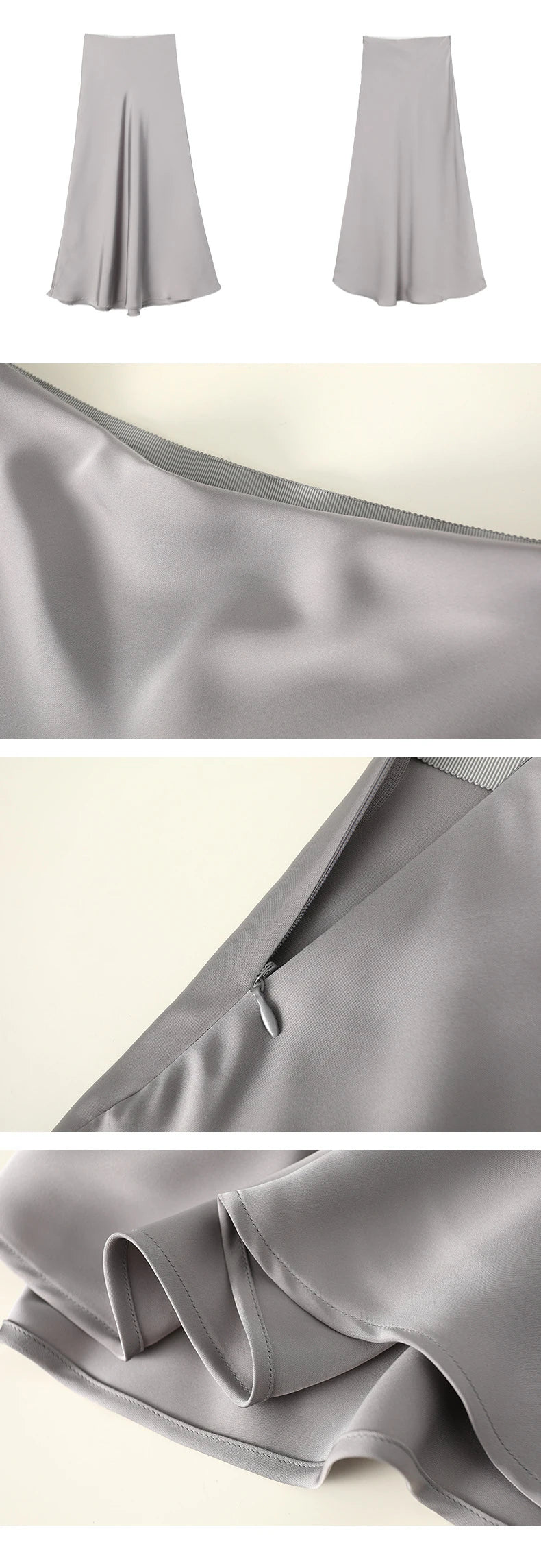 Elegant Skirts for Women Satin High Waisted 2025 New Slim Fit Long Skirt Fashion Temperament Simple Versatile Grey Black Skirts