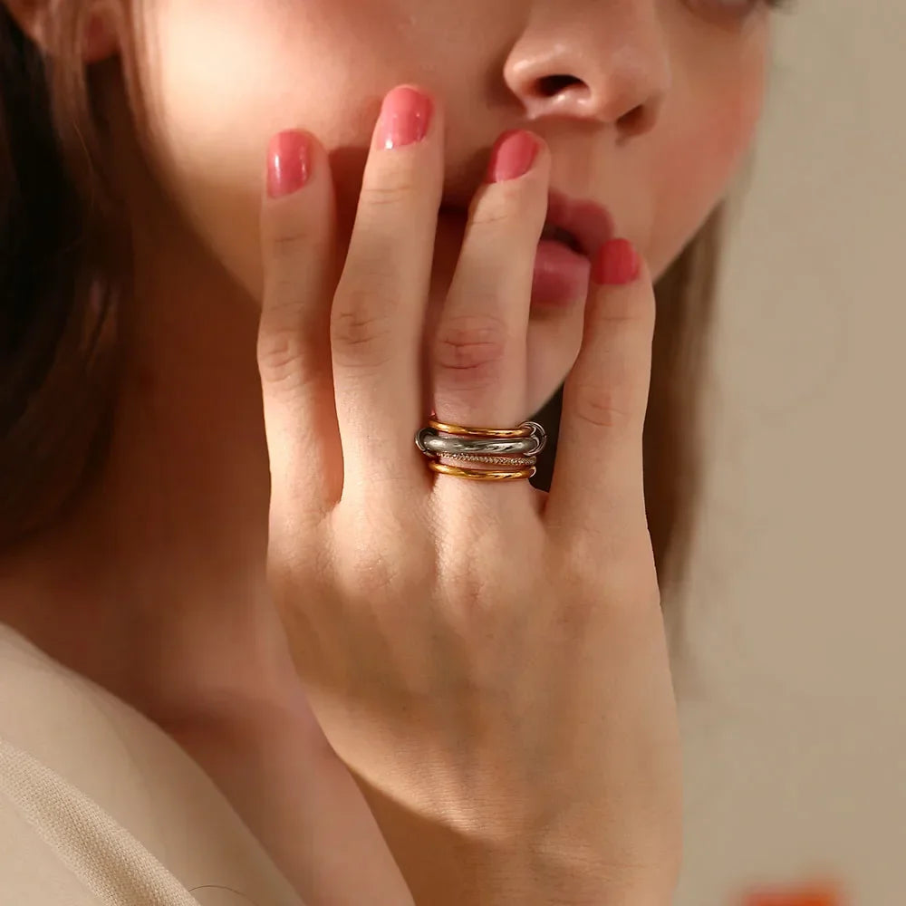 Stacking Rings Stainless Steel 3-layer Mixed Color Women's Ring New Waterproof Jewelry Party Birthday Gift