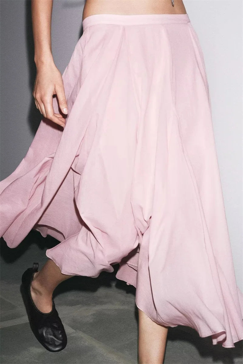 Women's Skirt New Summer 2025 Pink Pleated Midi Skirt A hem looks slim Casual and versatile Fresh and fashionable