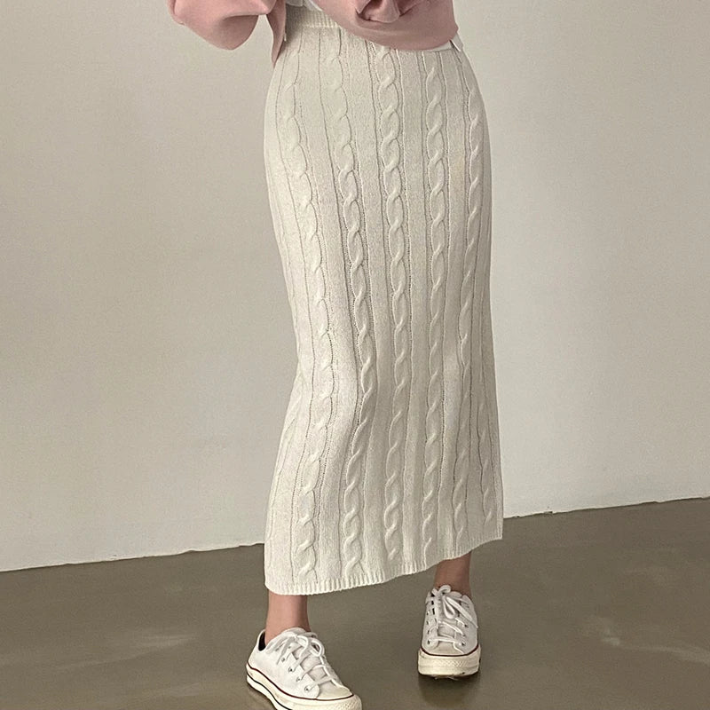 Solid Knitted Skirts For Women 2023 Fashion Autumn Winter Slim Long Skirt Vintage Casual Elastic High Waisted Straight Skirt New
