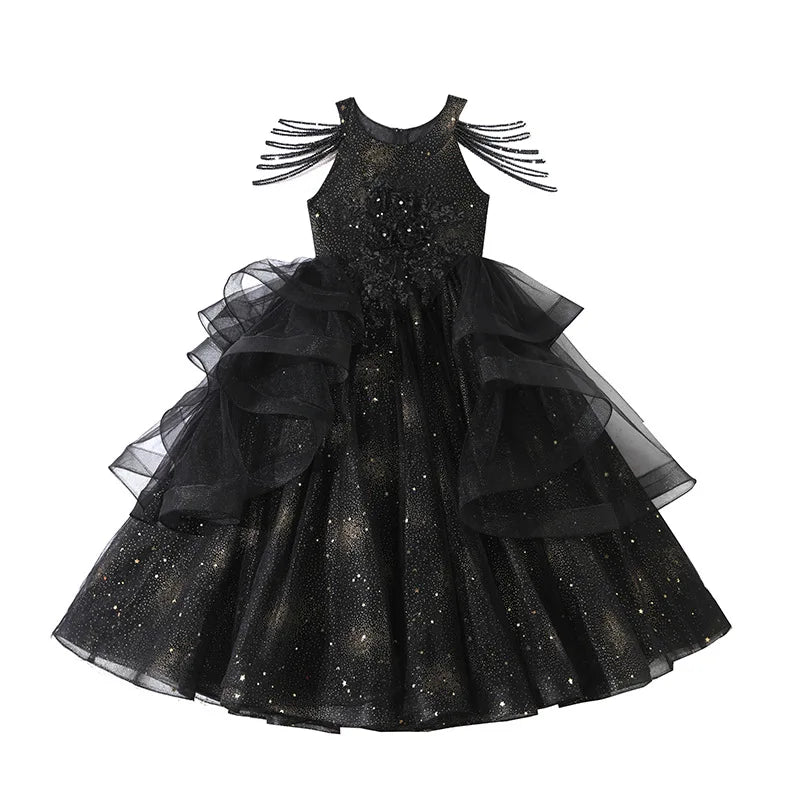 Teenagers Kids Long Gowns Dresses Children Fashion Stereoscopic Flower Dresses Elegant Girls Formal Prom Dresses Birthday