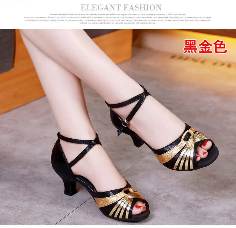 Women's Bachata Swing Salsa Latin Ballroom Dance Shoes Outdoor High Heels Peep Toe Performance Latin Dance Shoes for Woman