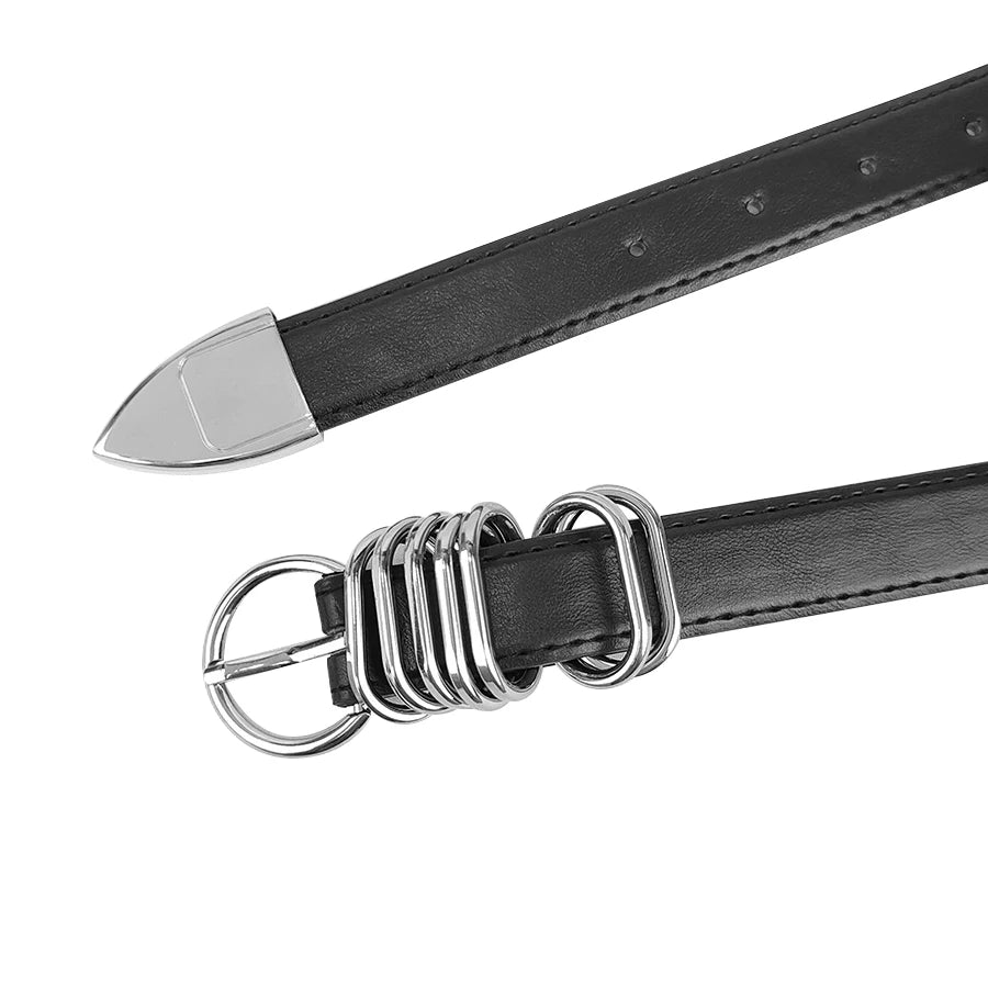 Belt for women niche design high sense of everything embellished with jeans with wire loop pin buckle belt black