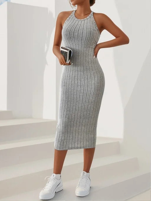 Women's sweater dresses, round neck, solid color, versatile, without belt, knitted sweater dress