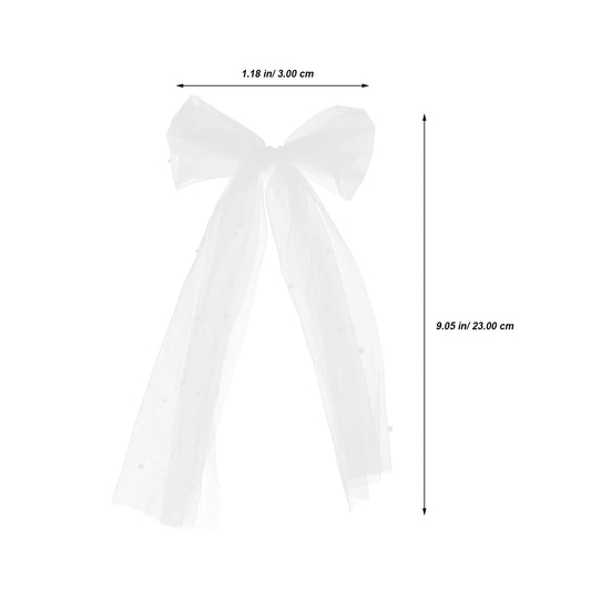 Bridal Bowknot White Beaded Veil Hair Clip Simple Elegant Wedding Accessories Bridal Veil Decor Bride Hairpiece