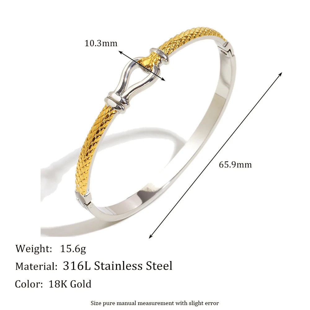E.B.belle New Design Double Color Lines knot Bangles 18K Gold Plated Stainless Steel Waterproof Fashion Women Statement Jewelry