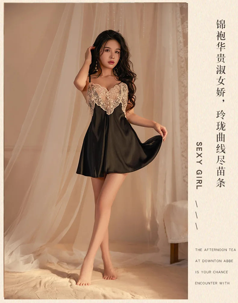 Women's Sleepwear Night Dress Backless Sexy Lingerie Nightgowns Sexy Lace Nightwear V-Neck Sling Nightdress Sleeveless Homewear