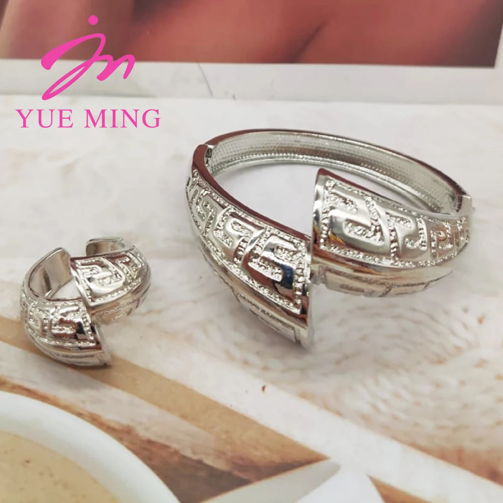 Luxury Bangles Ring for Women African Jewellery Rose Gold Color Jewelry Sets Brazilian Wedding Charm Bracelets Anniversary Gifts