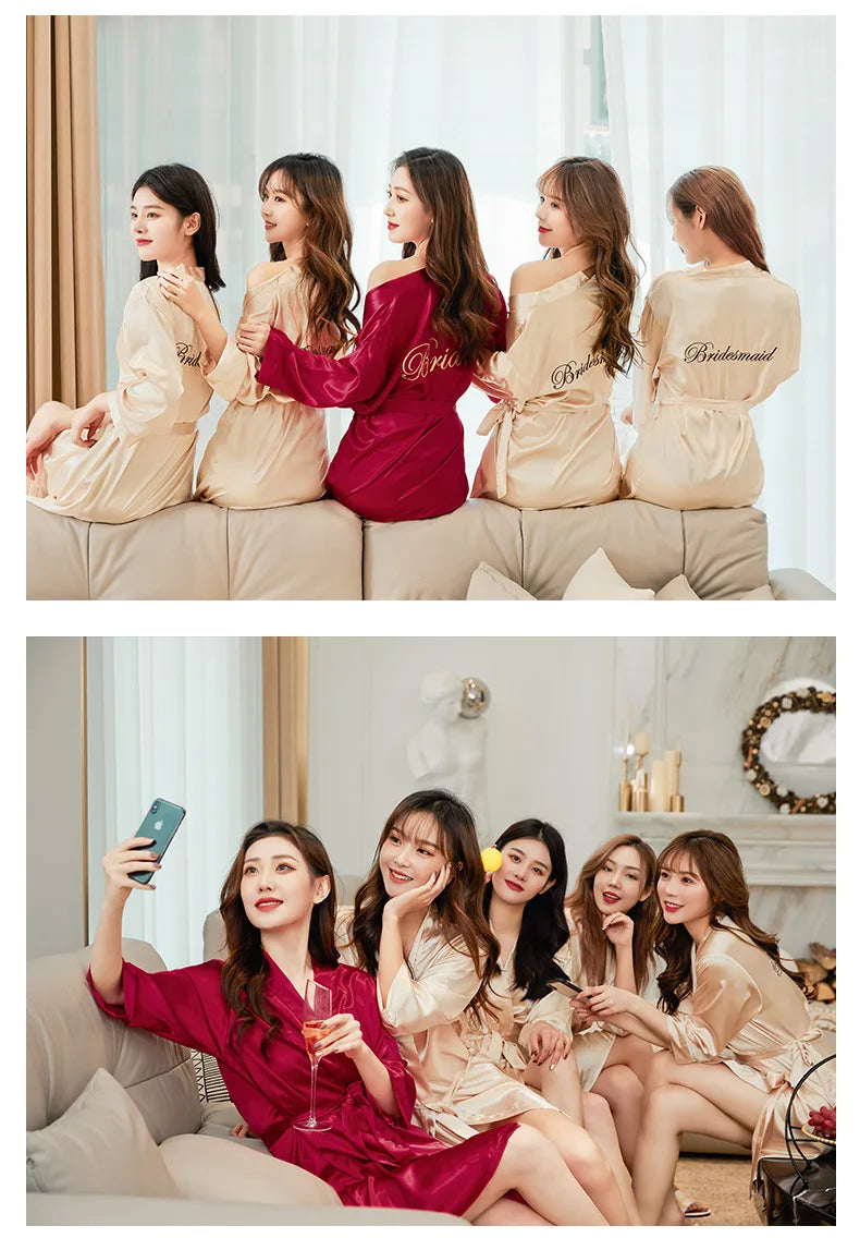 Kimono Robe Bride Bridesmaid Wedding Bathrobe Casual Women Sleepwear Nightgown Embroidery Letter Home Clothing Lingerie