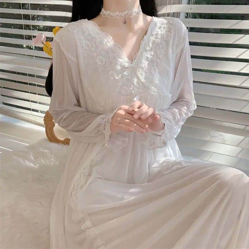 Sleepwear Women Nightwear Women's Sweet New Summer Long-sleeved Sexy Lace Home Clothes Night Gown Sleep Dress