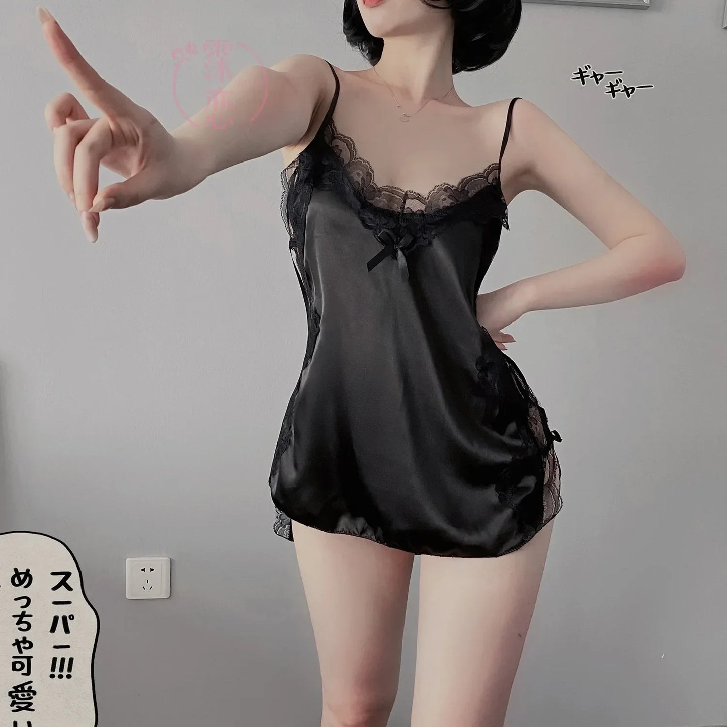 Satin Nightgown Lady Sexy Bowknot Lace Lingerie Spaghetti Strap Night Dress For Women Nighties Sleeveless Sleepwear Nightwear
