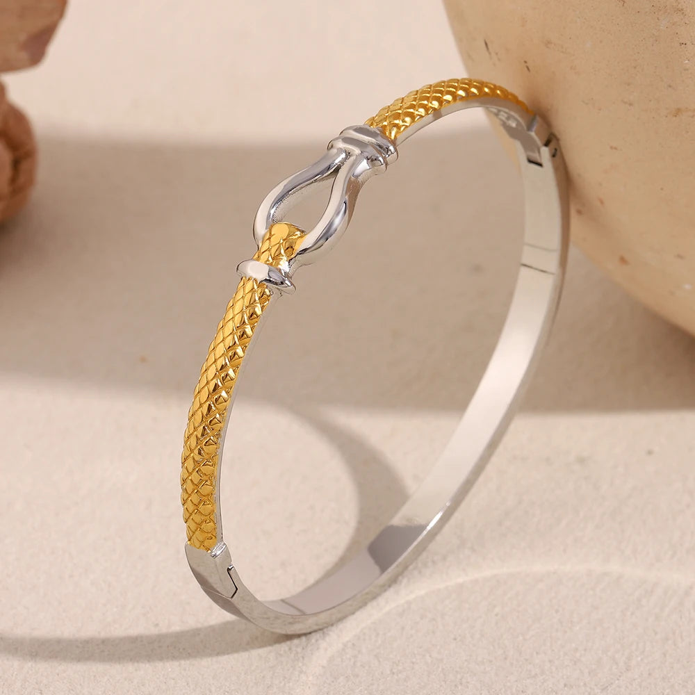 E.B.belle New Design Double Color Lines knot Bangles 18K Gold Plated Stainless Steel Waterproof Fashion Women Statement Jewelry