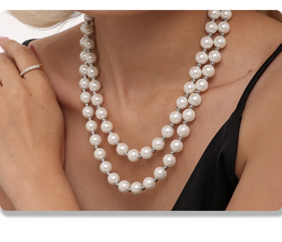 Necklace for Women No Fade Clavicle Chain 12mm White Shell Beaded Stainless Steel Charm Female Jewelry Gift