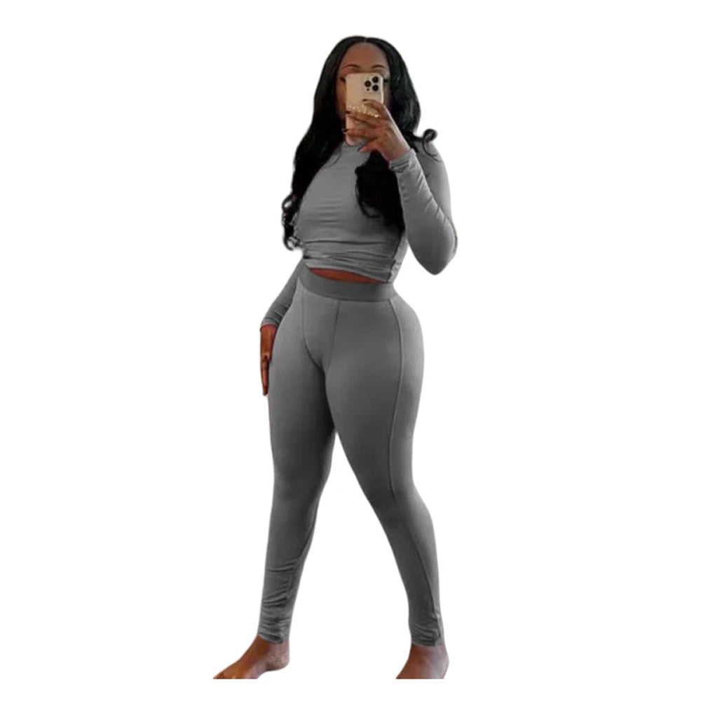 Elastic Yoga Outfits Lounge Sets for Women Autumn 2 Piece Set Ladies Activewear Basic Ribbed Long Sleeve Casual Jogging Suit