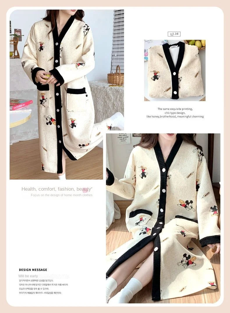 Maternity Sleepwear Nursing Nightwear Long Sleeve Robe Loose Fit Pregnant Women Homewear Winter Comfortable Fleece Nightwear