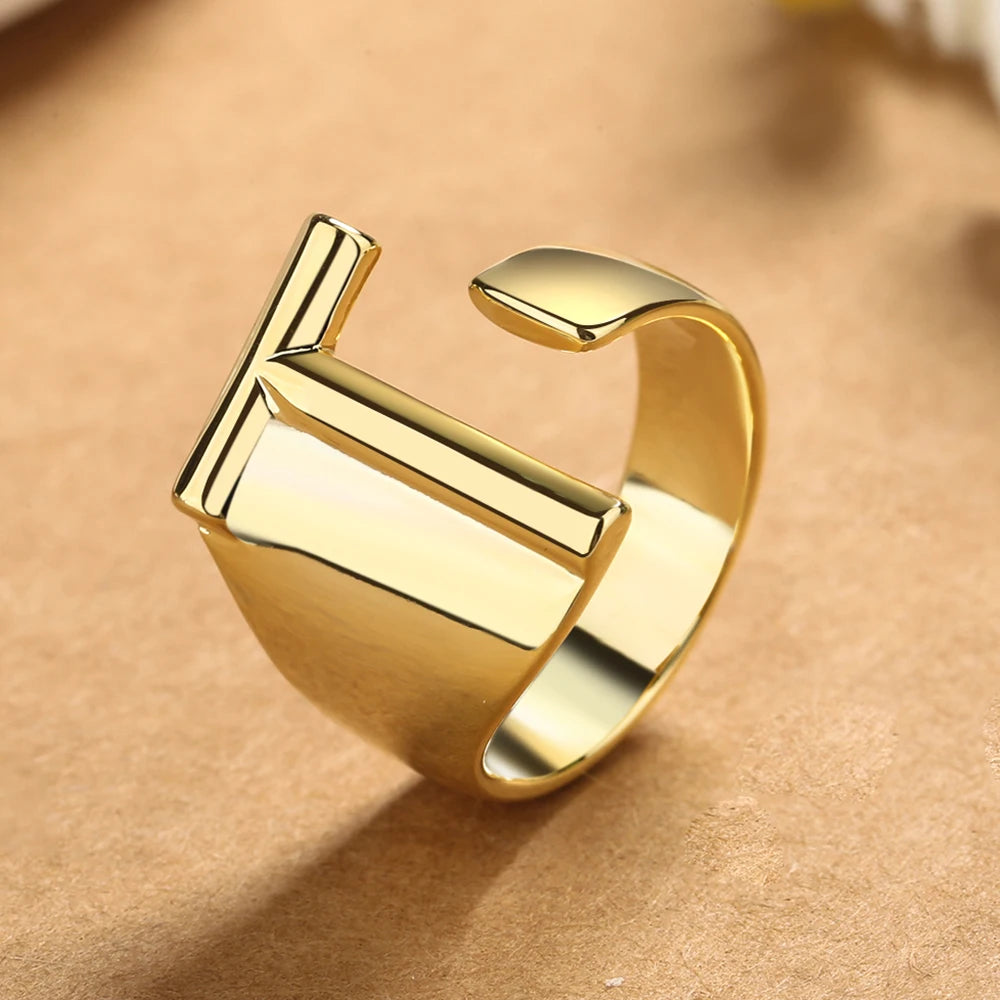 26 English Letters 925 Silver Ring Joint Fashion Personality Retro Index Finger Ring Opening 18K Gold Ring