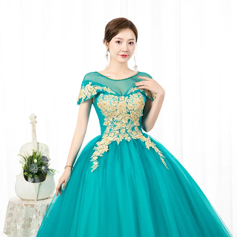 Customized New Ball Gown Women Evening Dresses Appliques Scoop Neck Prom Birthday Party Gowns Formal Occasion robes de soirée
