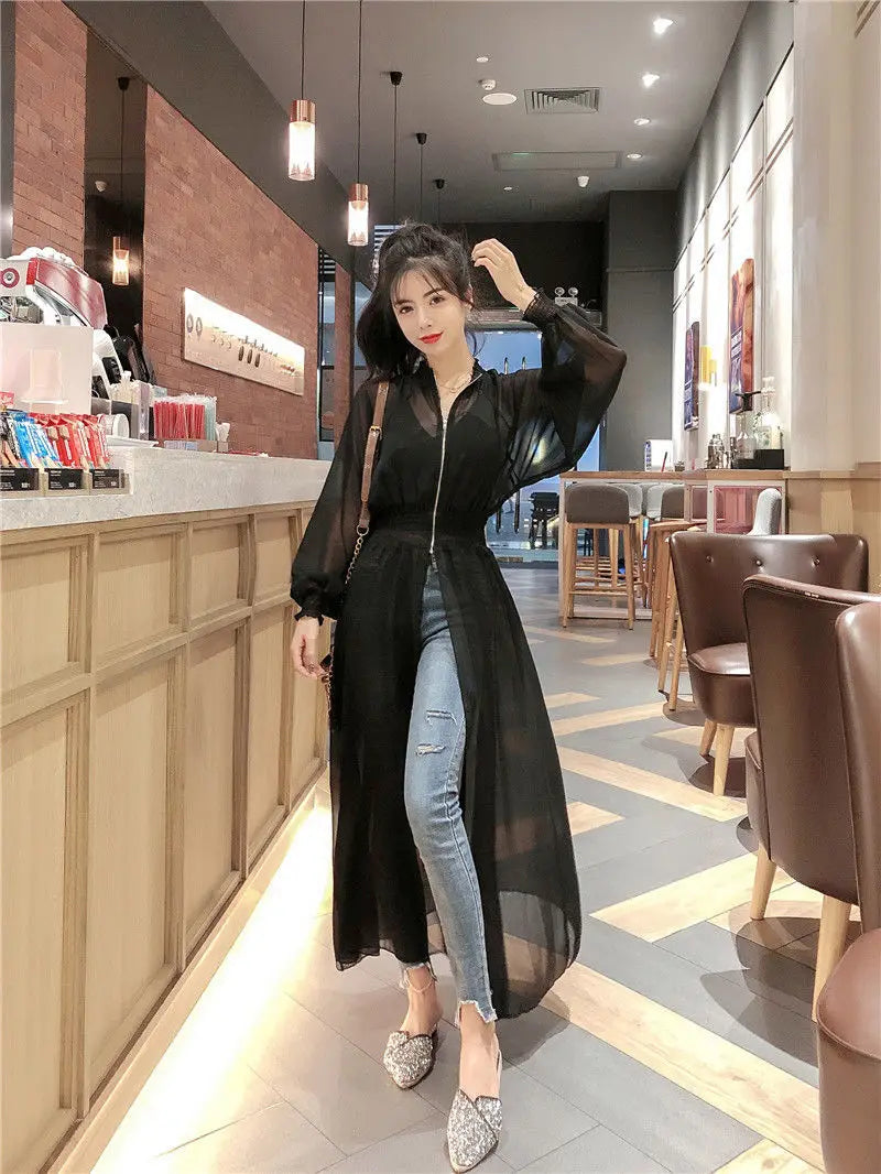 Long Jackets Women Summer Thin Sun-proof Korean Fashion Ins Sheer Breathable Casual New Solid Clothing Female Harajuku All-match