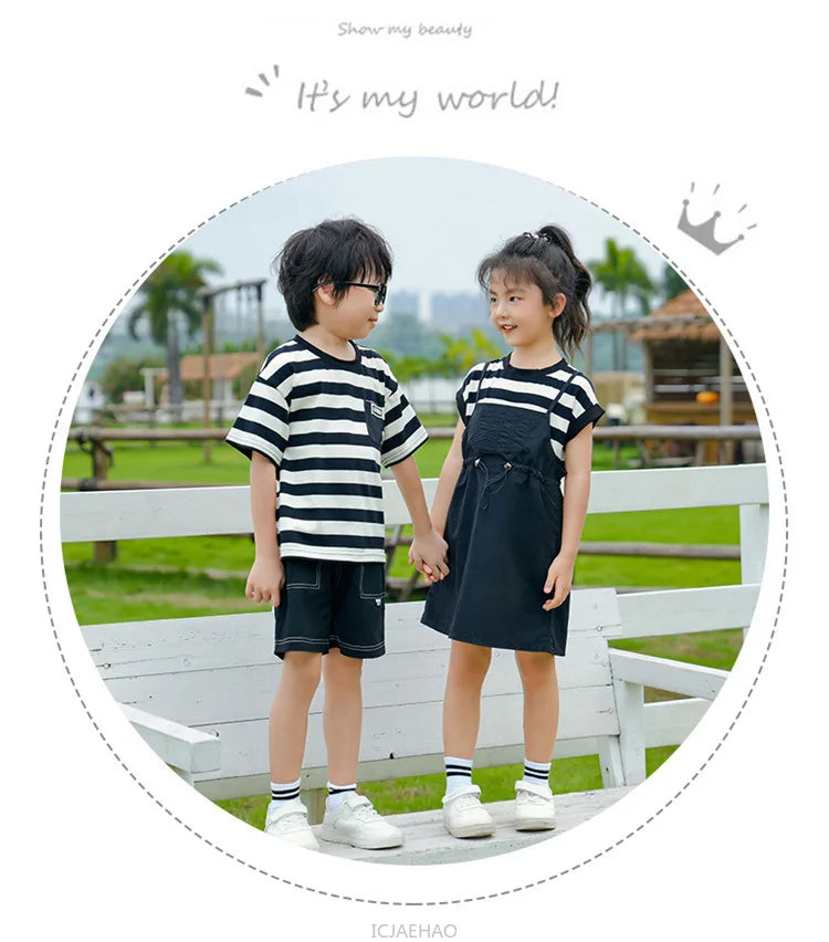 Dress 2025 Woman Family Couple Matching Clothes Parent-child Mom Daughter Dress Dad Son T Shirt Sibling Brother Sister Outfits