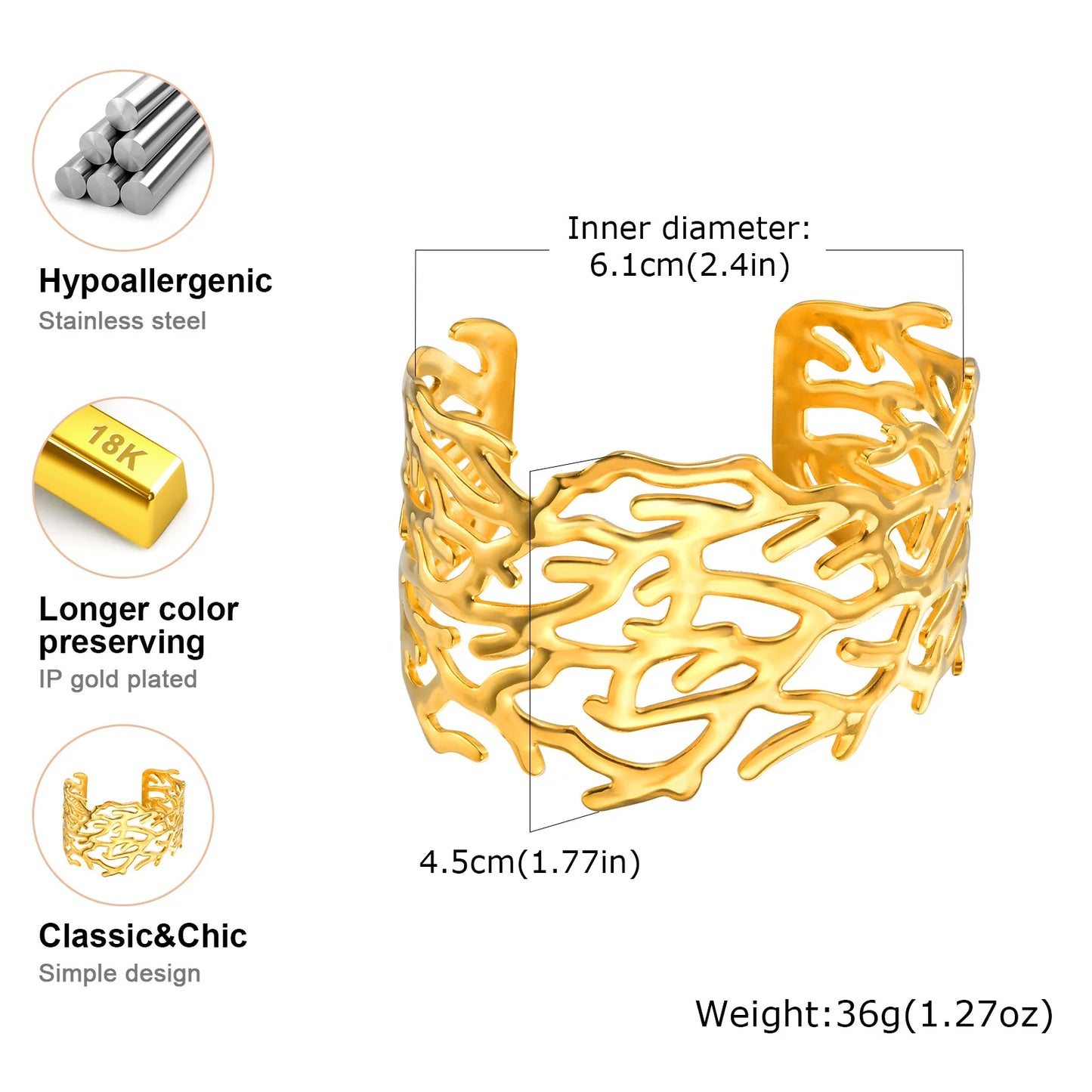 Simple Bangle for Women, Luxury Geometric Adjustable Stainless Steel Bangles, Stainless Steel 18K Plated Vintage Jewelry Gift
