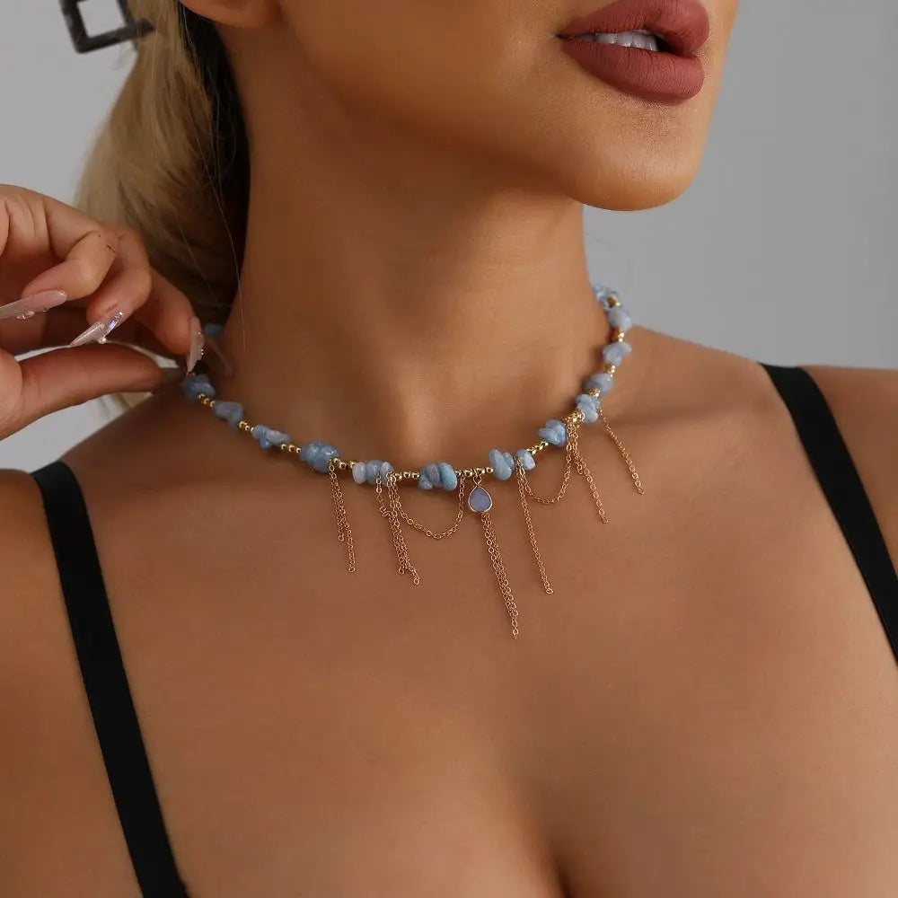 Water Droplet Necklace Tassel Necklace INS Style Collarbone Chain Natural Stone Pendant Necklace Women's Necklace Jewelry