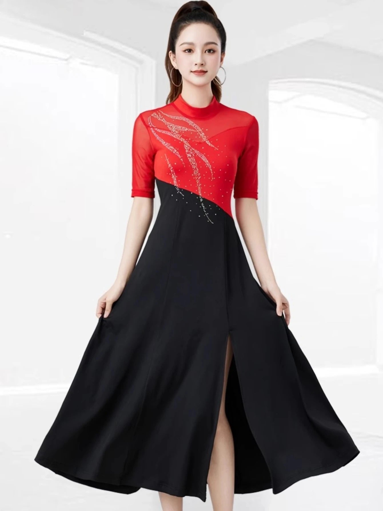 Women Evening Dresses Advanced Latin Dance Practice Suit Diamond Embellished Samba Party Dresses Standard Competition Uniform