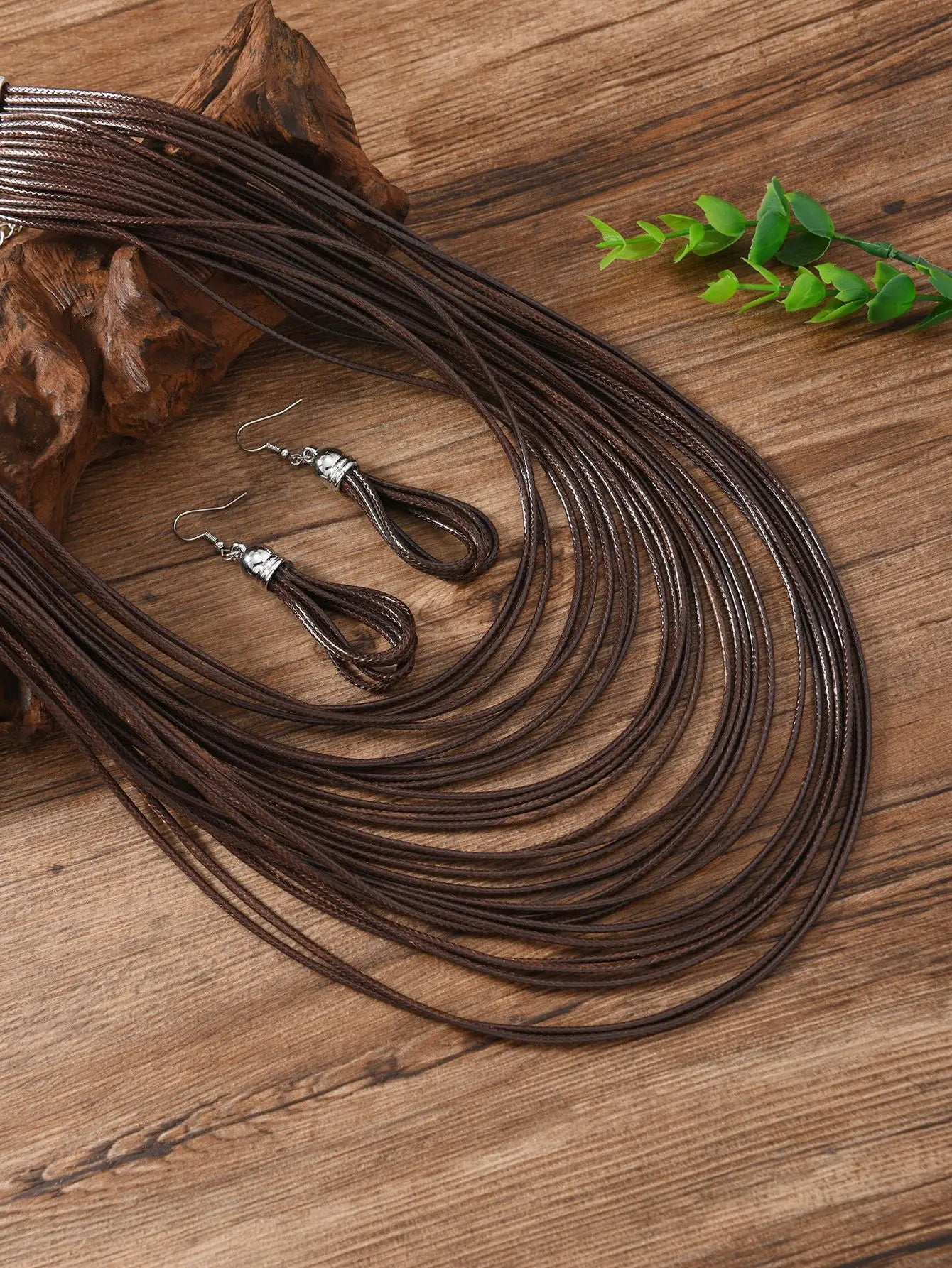Jewelry Sets for Women, Multi-layer Wax Thread Hand-woven Necklace, Fashion and Personality Choker + Dangle Earrings