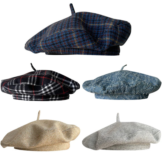 New Berets for Women in Autumn Winter British Inspired Checkered Design UFO shaped Face Slimming Retro Elegant Painter Hats
