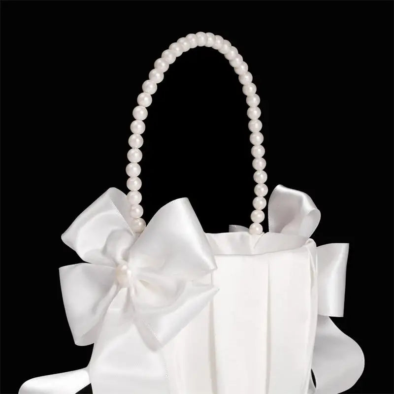 White Girls Flower Basket Silk Wedding Basket Flower Bride Girls Kids Hand Held Wedding Party Wedding  Bridal Flower Basket