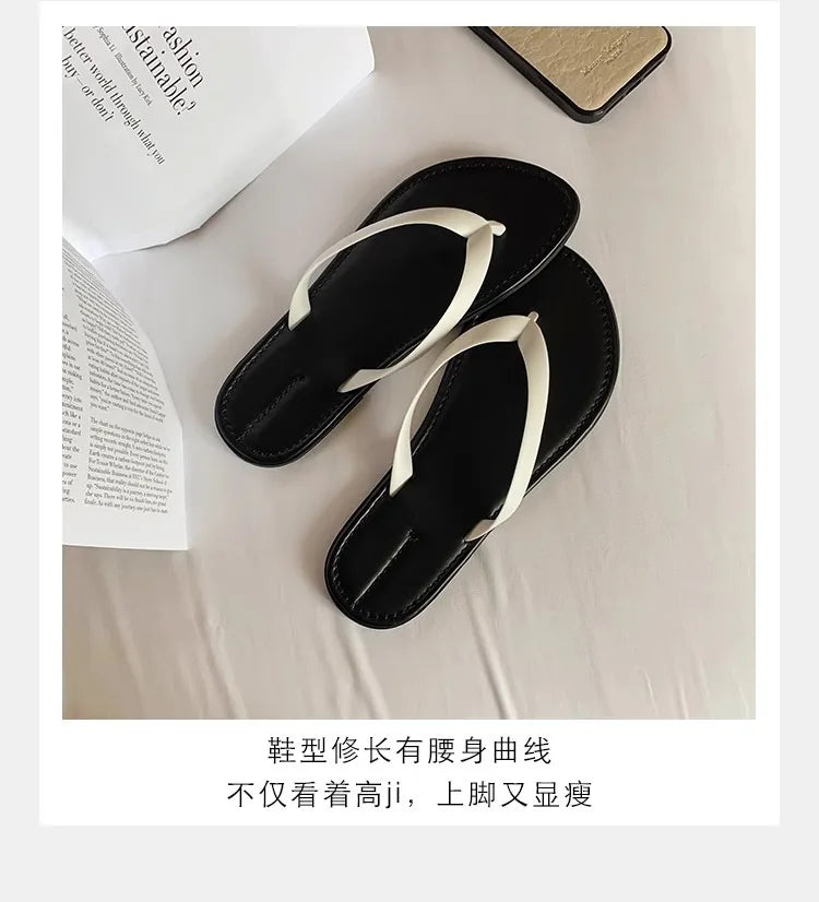 Slippers Casual Low Female Shoes Rubber Flip Flops Slides Luxury 2025 Summer Flat Hawaiian PU Hoof Heels Rome Scandals Fabric Si