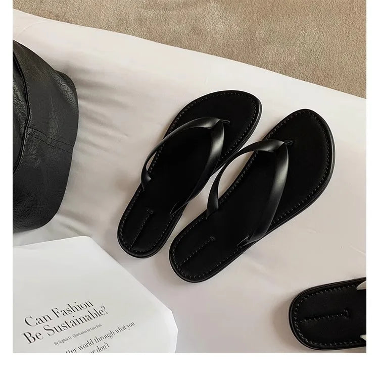 Slippers Casual Low Female Shoes Rubber Flip Flops Slides Luxury 2025 Summer Flat Hawaiian PU Hoof Heels Rome Scandals Fabric Si
