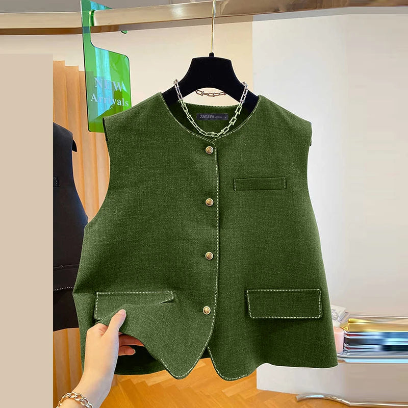 ZANZEA Outerwear 2025 Fashion Women Vests Thin Coats Sleeveless Casual Loose Solid Color Elegant Streetwear Summer Buttons Shirt