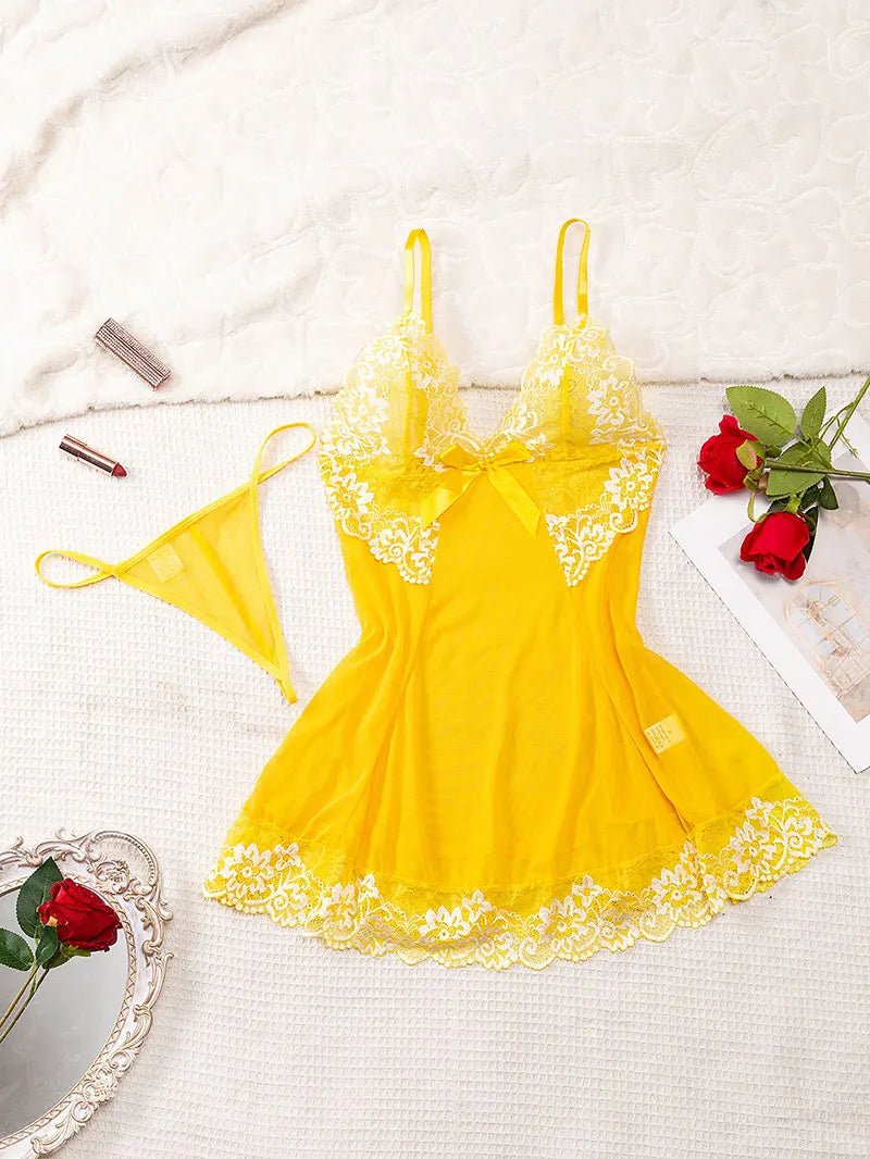 Nightdress And Panty Pijamas Sets Women Underwear Lace See Through Sleepwear Sexy Lingerie Drees Female Sexy Nightwear For Night