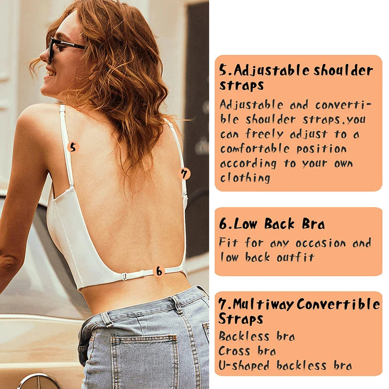 Low Back Bra for Women Seamless Wired V Plunge Invisible Underwear Backless Bras Low Cut Multiway Halter Bra Sexy Cami Tank Top