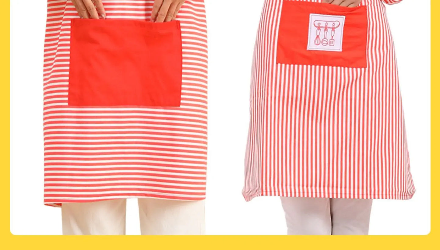 Fashionable Striped Apron For Home Kitchen Cooking Long Sleeved Women's Cute Anti Stain Work Dining Work Clothes Smock