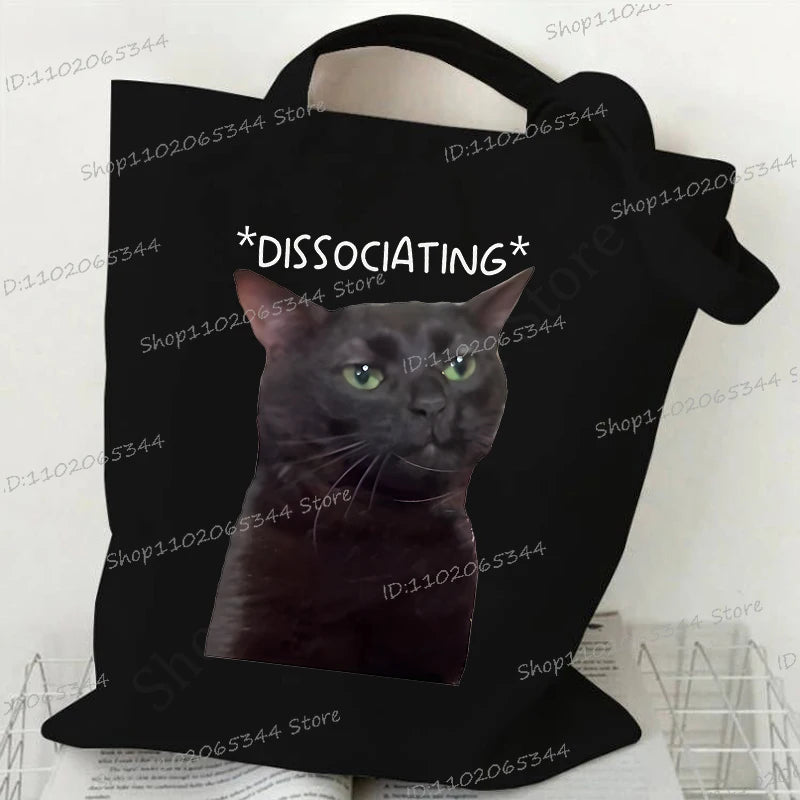 Women's Handbags Meme Cat Funny Canvas Shopping Bags Cartoon Animal Shoulder Bag Folding Reusable Tote Bags For Women Men