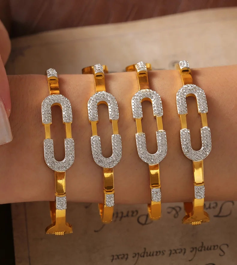 Stainless Steel Bracelet Bangles For Women Gold Plated With Zircon Waterproof Women's Hand Bracelets Bangle Luxury Woman Jewelry