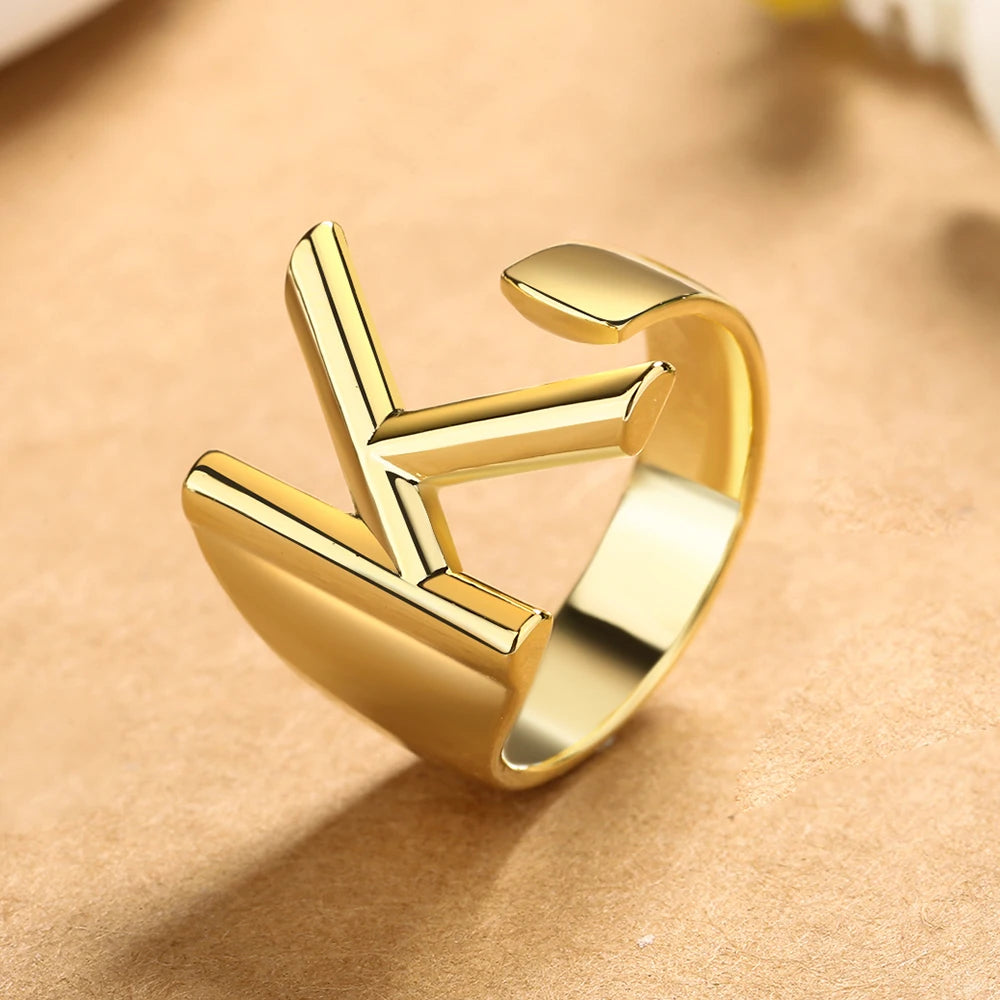 26 English Letters 925 Silver Ring Joint Fashion Personality Retro Index Finger Ring Opening 18K Gold Ring