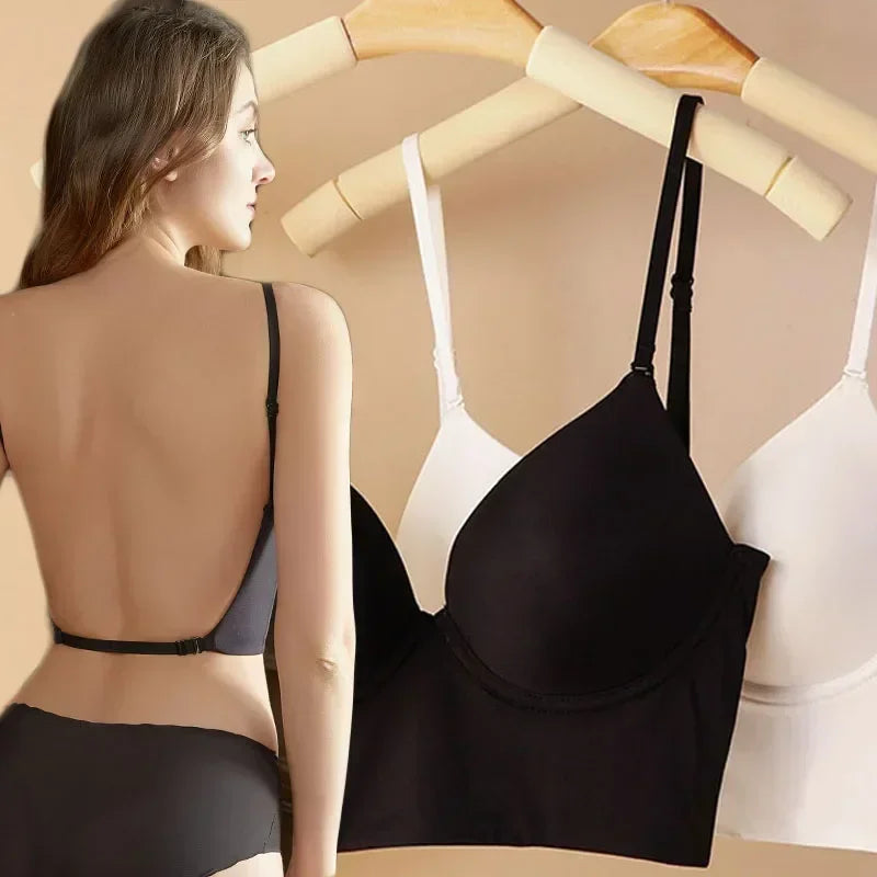 Women's Backless Bra Sexy Invisible Bralette Lace Wedding Bras Low Back Underwear Push Up Brassiere Seamless Lingerie Corset Bra
