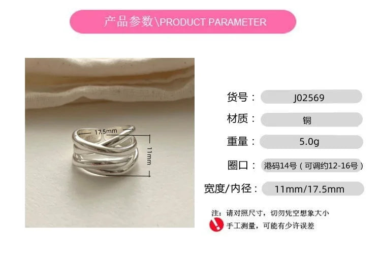 925 Sterling Rings for Women Fashion Geometric Handmade Irregular Interware Gold Ring Party Christmas Gift