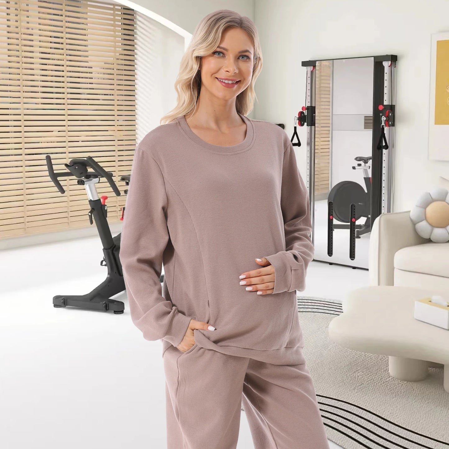 2025 New Maternity Clothes Wear Waffle Breastfeeding Sweater Hoodies Pregnancy Casual Tops for Pregnant Women Autumn Winter