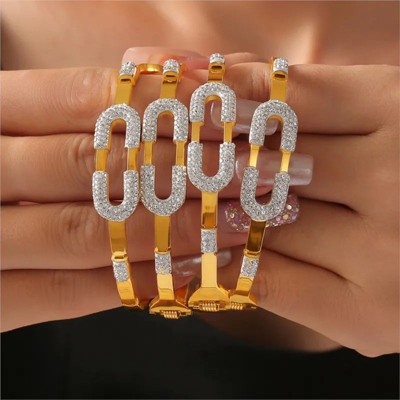 Stainless Steel Bracelet Bangles For Women Gold Plated With Zircon Waterproof Women's Hand Bracelets Bangle Luxury Woman Jewelry