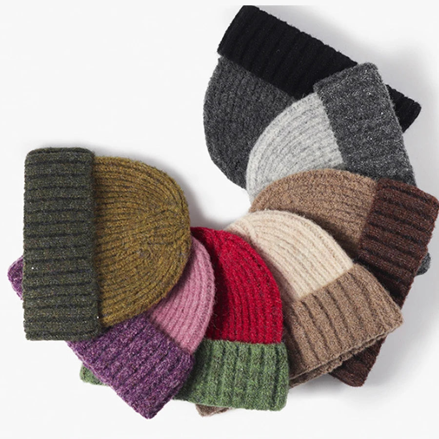women hats autumn winter beanies knitting bicolor cute winter hats for women