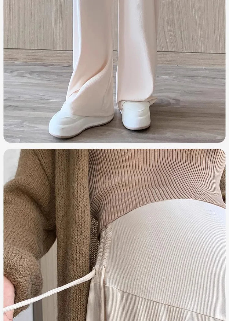 Maternity Trousers Spring and Autumn Outside Wear New Summer Petite Casual Drawstring Straight Wide Leg Trousers Maternity Wear