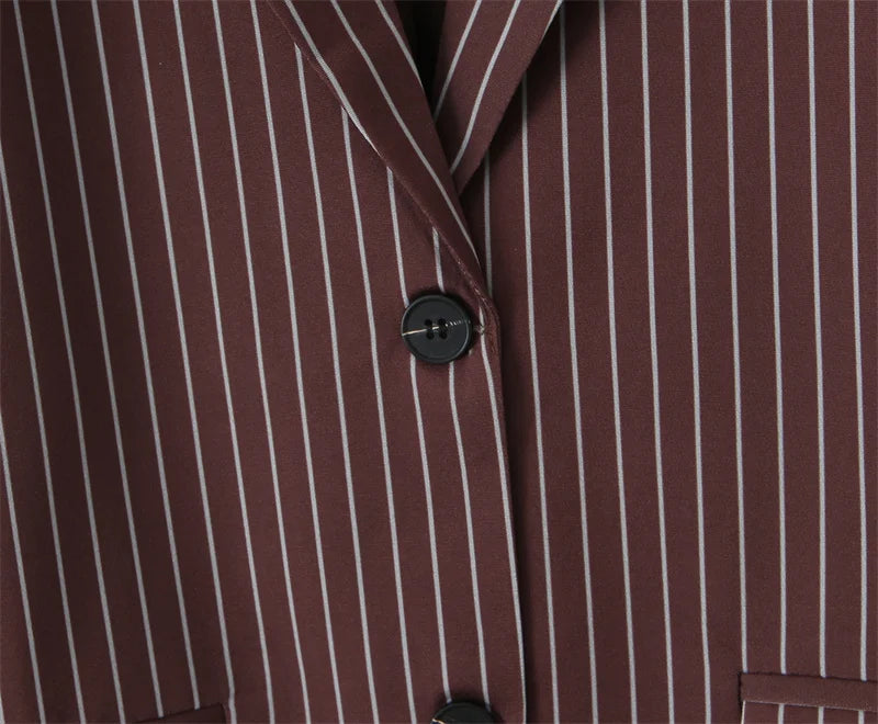 Women's Suit - Blogger Style Brown Striped Loose Fit Two-Button Versatile Blazer Spring and Autumn Fashion Women's Wear