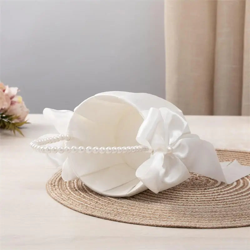 White Girls Flower Basket Silk Wedding Basket Flower Bride Girls Kids Hand Held Wedding Party Wedding  Bridal Flower Basket