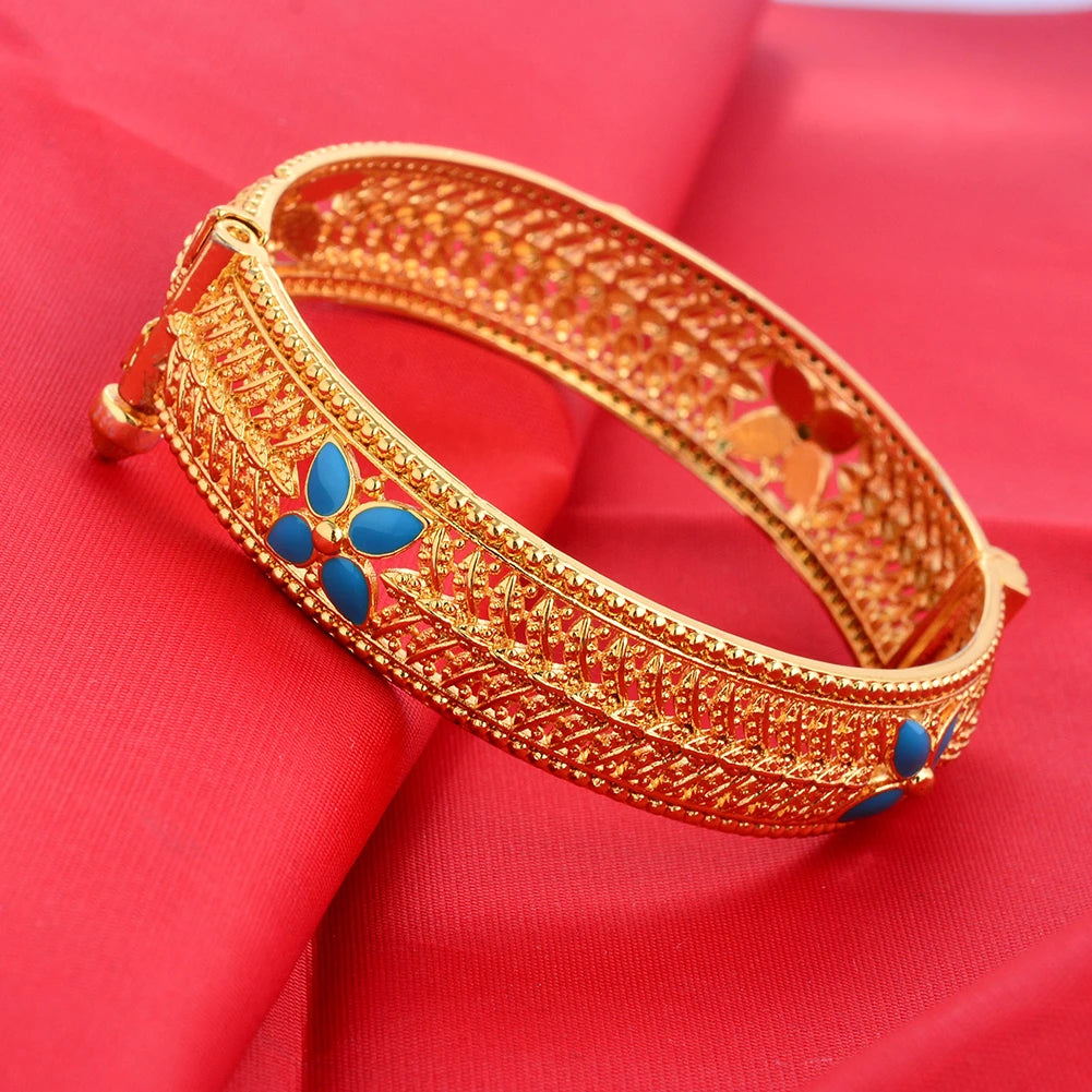 Dubai Wholesale Gold Color Bangles For Women Indian Charm Bracelet Jewellery Arabic Wedding Party Banquet Gifts