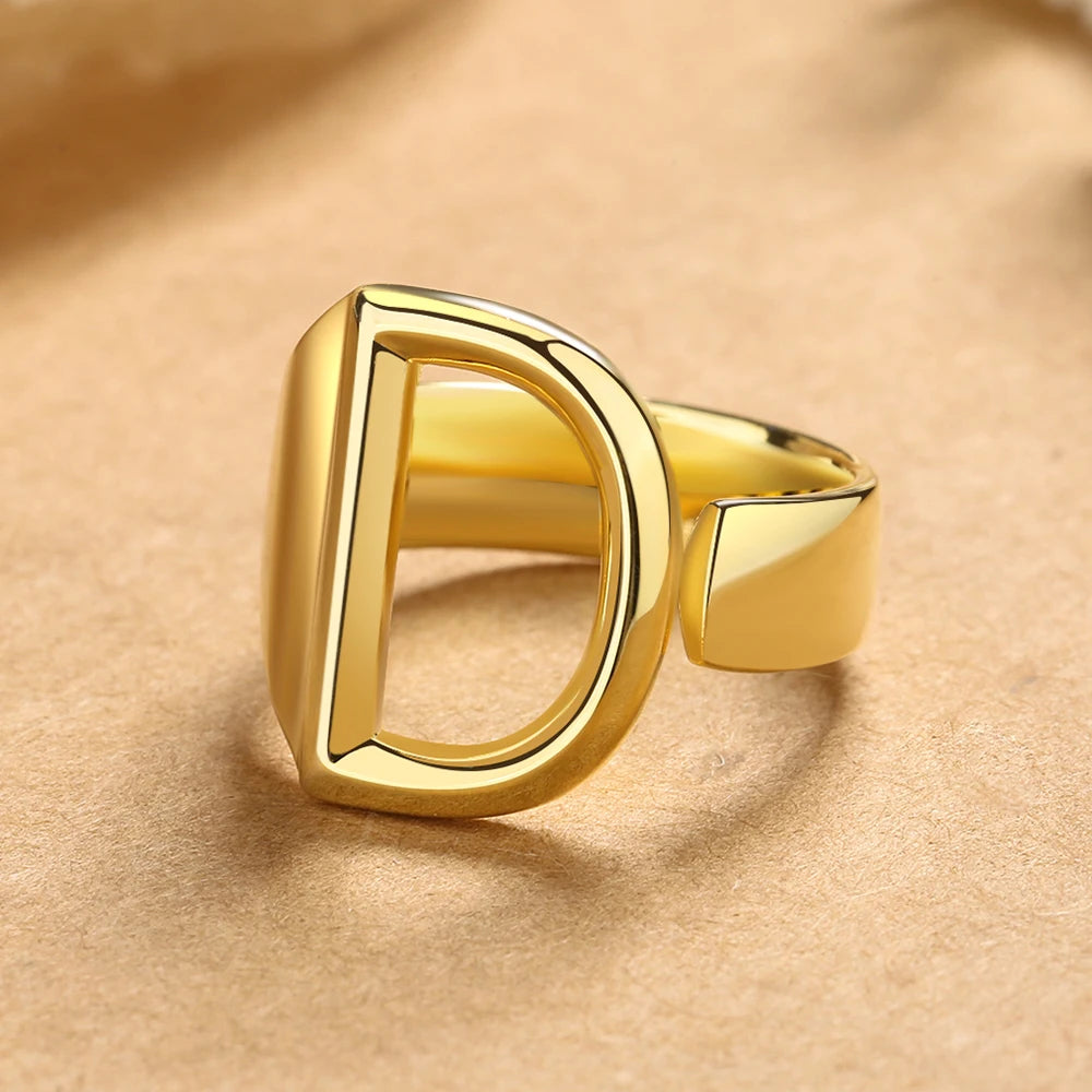 26 English Letters 925 Silver Ring Joint Fashion Personality Retro Index Finger Ring Opening 18K Gold Ring