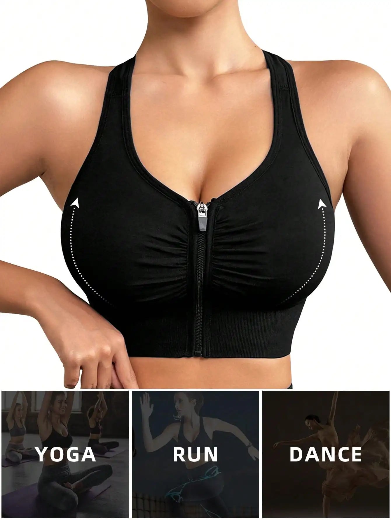 Women's Sports Bra with Front ZipperHigh Support,Shockproof, RacerbackFor Gym, yoga, Running Quick-DryFabric